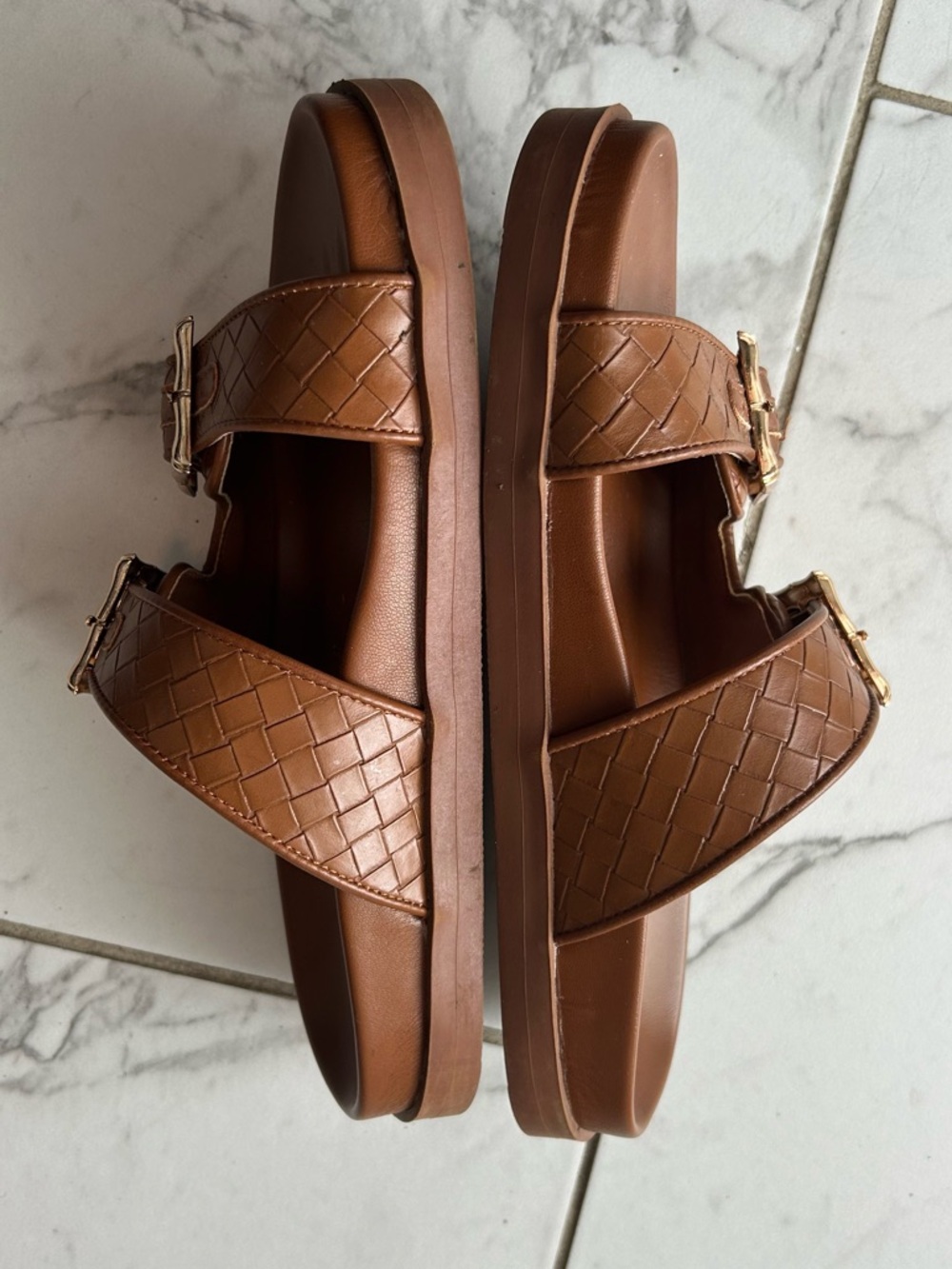 Joie Slide Sandals with Gold Buckles - Picture 6 of 7